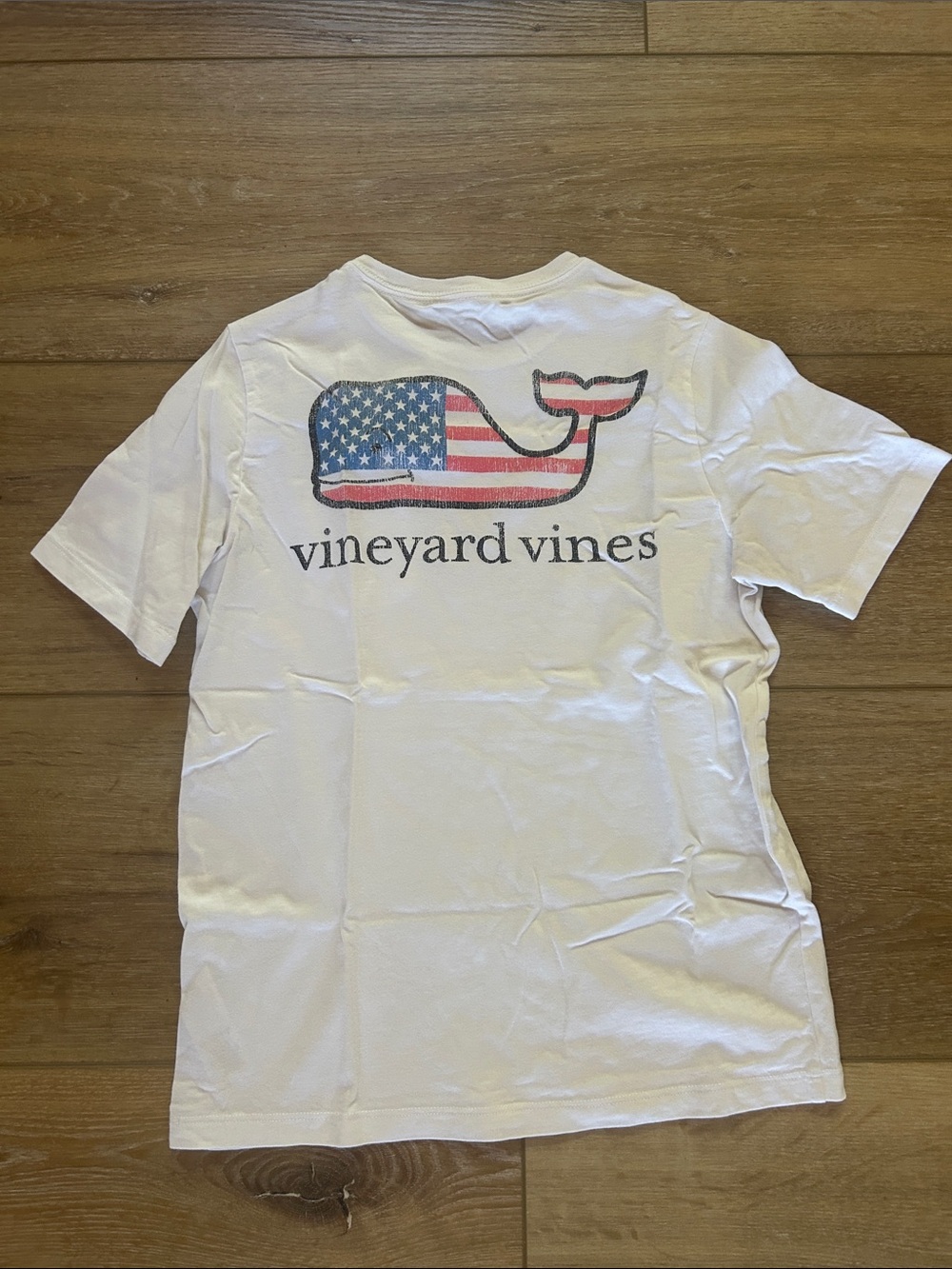 Vineyard Vines Kids White Tee with American Flag Whale Graphic